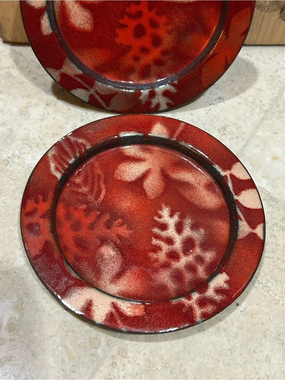 vintage handmade enamel on copper decorative red Drink Coaster Set of 2